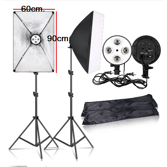 ไฟสตูดิโอ ไฟต่อเนื่อง 4หัว Softbox 60*90รุ่นใหม่ไซส์ใหญ่