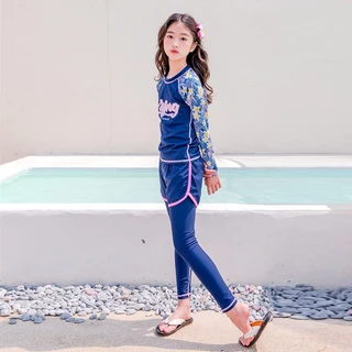 ส่งทันทีจากไทย 💥ชุดว่ายน้ำเด็กหญิงแขนยาวขายาว L-5XL กางเกงมีเชือกผูก รหัส268