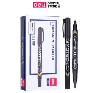 ปากกามาร์คเกอร์ Deli มาร์คเกอร์สีดำ เขียนซีดี เมจิก 2 หัว เขียนโมเดล (0.5mm-1mm) (แพ็ค 1 แท่ง) ปากกาเมจิ