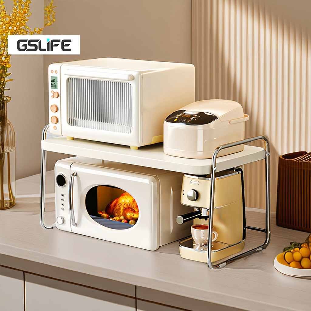 GSlife ชั้นวางไมโครเวฟสแตนเลส ชั้นเก็บของ จุได้เยอะ พร้อมตัวรองขากันลื่น ทำความสะอาดง่าย