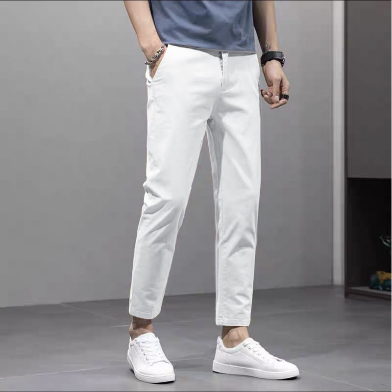 [เอว 38-42]] ใหม่กางเกงขาเต่อ 5 ส่วน ชิโน่ ผ้ายืดนิดหน่อย กางเกงทำงานผู้ชาย [CHINO PANTS] Slim-Fit