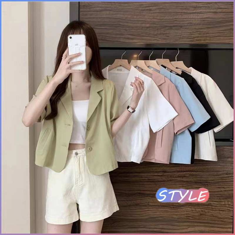 STYLE พร้อมส่ง W265* สีพื้น เบลเซอร์ เสื้อครอปเชิ้ต ทรงเกาหลีหวานๆ ให้ลุคสาวเกาหลี