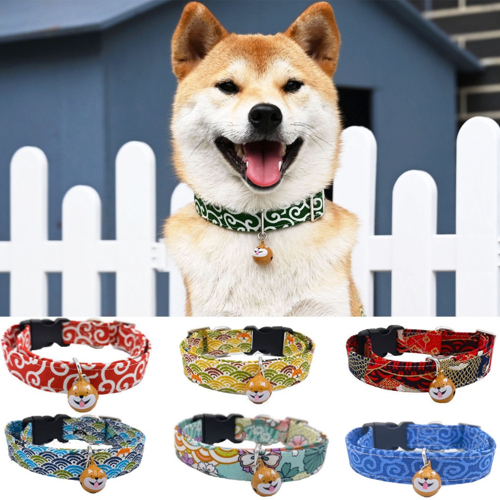 ปลอกคอสไตล์ญี่ปุ่น ชิบะอินุ ปรับขนาดได้ ผ้าฝ้ายแท้ สำหรับแมวและสุนัข นุ่มสบาย ใส่สบาย