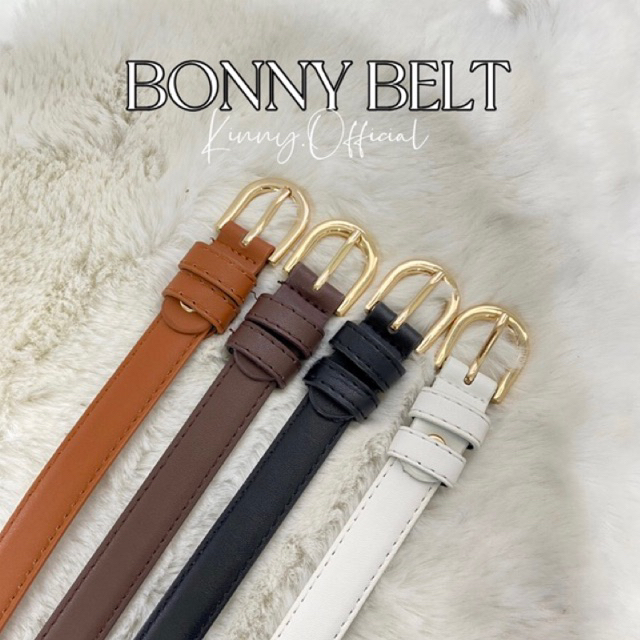 Bonny Belt  เข็มขัดผู้หญิง หนังแฟชั่น ใส่ทำงาน อะไหล่ทอง หัวโค้งมนสีทอง