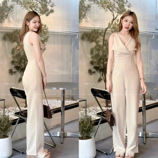 Nora Jumpsuit - จั้มสูทขายาว แขนกุด คอวี ทรงขากระบอกใหญ่ จั้มสูทออกงาน ชุดไปคาเฟ่ MT.STDO