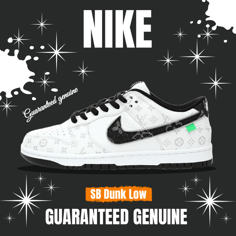 （จัดส่งฟรี）Louis Vuitton x Nike SB Dunk Low"White/Black/LV Monogram" องเท้าผ้าใบ รองเท้า nike LV0526-591