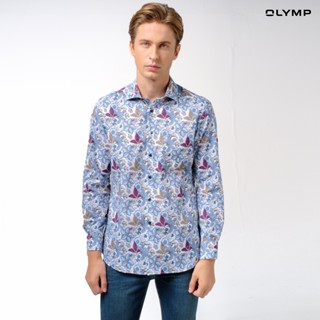 OLYMP  LUXOR Shirt เสื้อเชิ้ตชาย ลายพิมพ์ดอกไม้สีฟ้า ทรงหลวม…