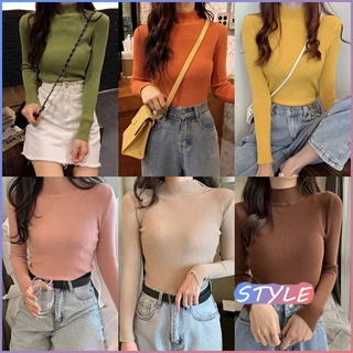 STYLE#เสื้อสเวตเตอร์ผู้หญิง ทรงเข้ารูป สีพื้น คอเต่า เนื้อผ้านุ่มสบาย มีให้เลือก 12 สี #901