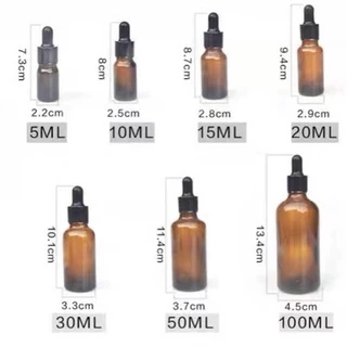 (แพ็ค 10ชุด) ขวดแก้ว สีชา หัวบีบสีดำ ขวดดรอปเปอร์ ขวดแบ่ง ขวดเซรั่ม 5, 10, 15, 20, 30, 50,100 ml