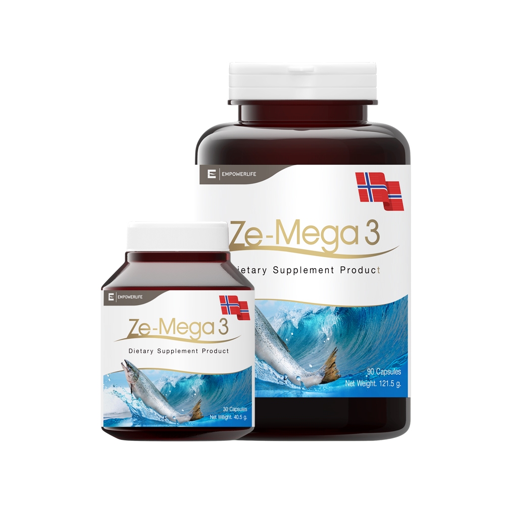 Ze-Mega3 น้ำมันปลาจากแซลมอน Fish Oil น้ำมันปลา แซลมอน โอเมก้า3 หัวใจ หลอดเลือด (Ze-Mega 30 90 ซอฟต์เจล)
