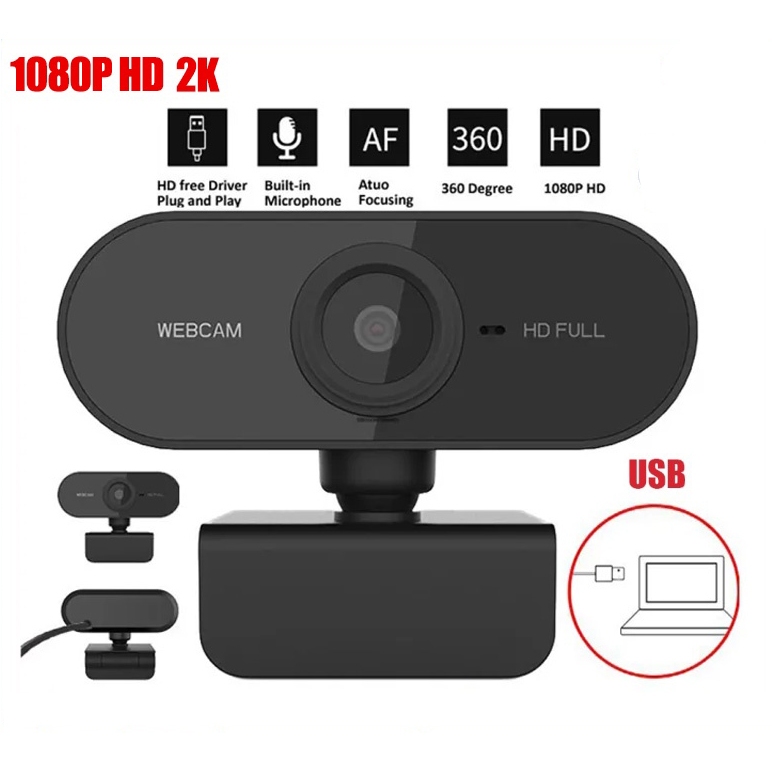 1080P เว็บแคม HD พร้อมไมค์ในตัว ไม่ต้องลงไดรเวอร์ เสียบUSBใช้งานได้ทันที 360องศาปรับ กล้องติดคอม กล้องเว็บแคม webcam