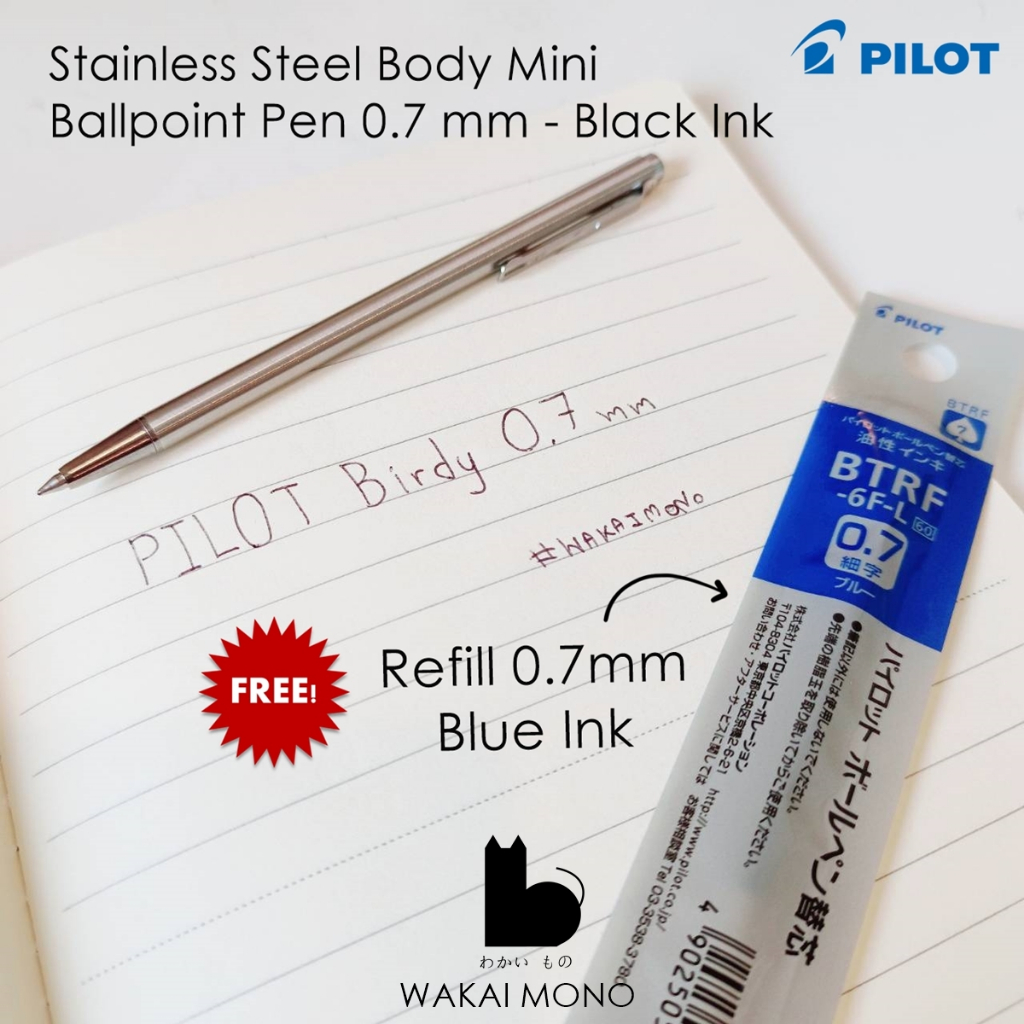 ปากกาจิ๋ว แถมไส้สีน้ำเงิน ฟรี Pilot Birdy Stainless Steel Body Mini Ballpoint Pen 0.7mm