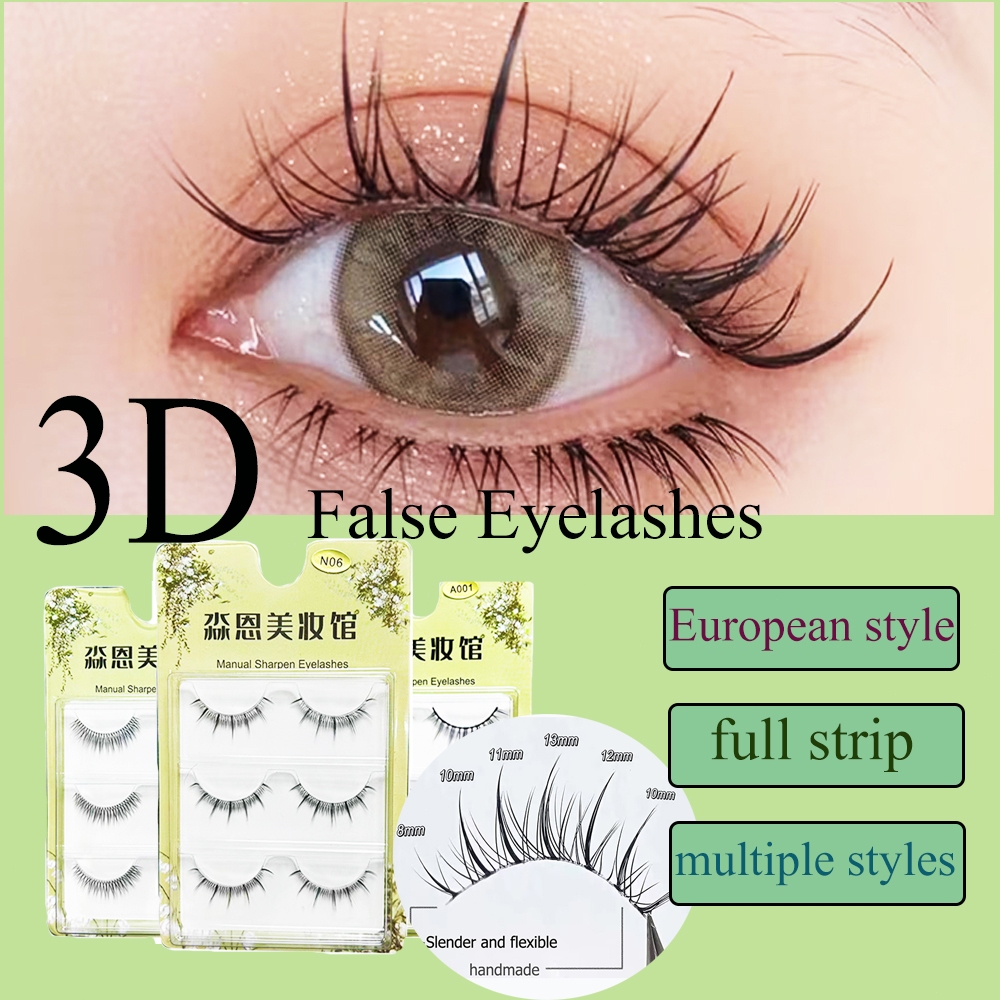 Thick and Natural 3DFalse Eyelashes ทรงปีศาจน้อย แบบแคทอาย สไตล์วงหญิง การต่อขนตา ขนตาเต็มแถบ Various styles 3 pairs set