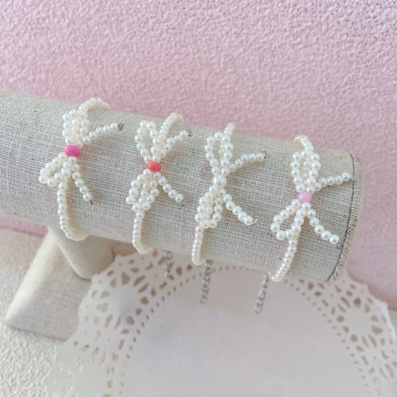 สร้อยข้อมือจี้โบว์ B020 สร้อยสไตล์เกาหลี สร้อยลูกปัดdiy