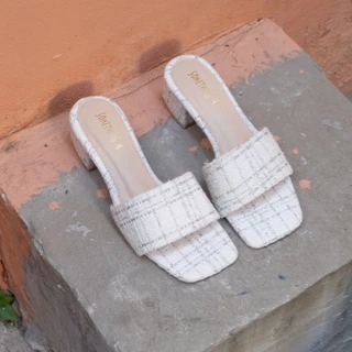 ลด 50% เก็บโค้ดในไลฟ์สด 🩰 OHODOODEE 👡 รองเท้าหน้าสวม ลายผ้ากระสอบสวยหวาน เสริมส้นด้านหลังสูง 👡🩰