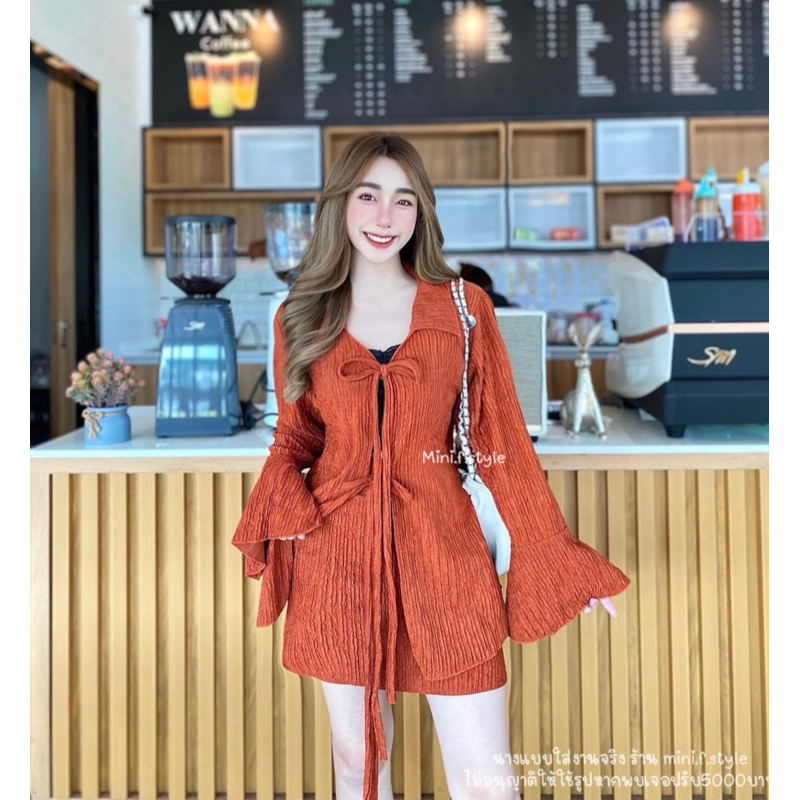 ✨New✨ พร้อมส่ง✅ set เสื้อผูกหน้า+กระโปรง ผ้าท็อฟฟี่ 🌤ใส่เที่ยวสไตล์คาเฟ่ ทะเล 🍰🌊 แอบเซ็กซี่นิดๆ🫦