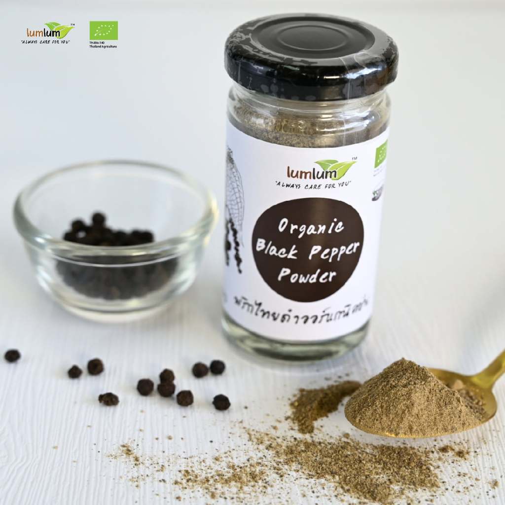 พริกไทยดำ ออร์แกนิค ป่น ตรา LUMLUM Organic Black Pepper Powder น้ำหนักสุทธิ 30g. พริกไทยดำบด ละเอียด