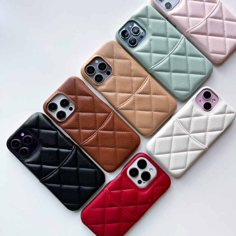 [i16] พร้อมส่งในไทย🌹E3S16 เคสหนังใส่บัตรลายข้าวหลามตัด เคสหนัง ลายปัก เคสใส่บัตร🧺 สำหรับ iPhone11-16,16Pro,16Promax