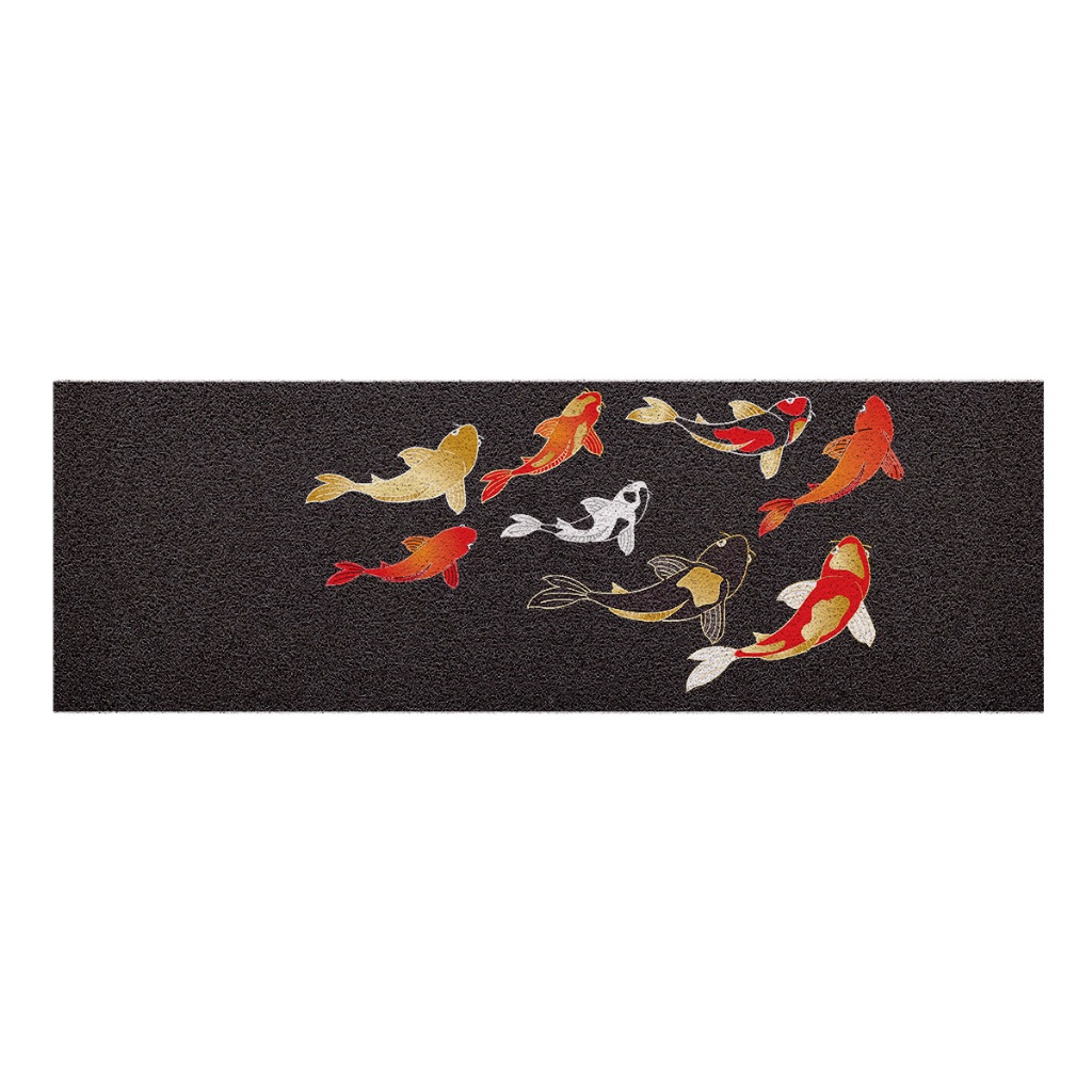 [ Mt04-00000082 ] พรมเช็ดเท้า พรมดักฝุ่น ฮวงจุ้ย ลาย ปลาคราฟ ดำ ขนาด 40x120 ซม