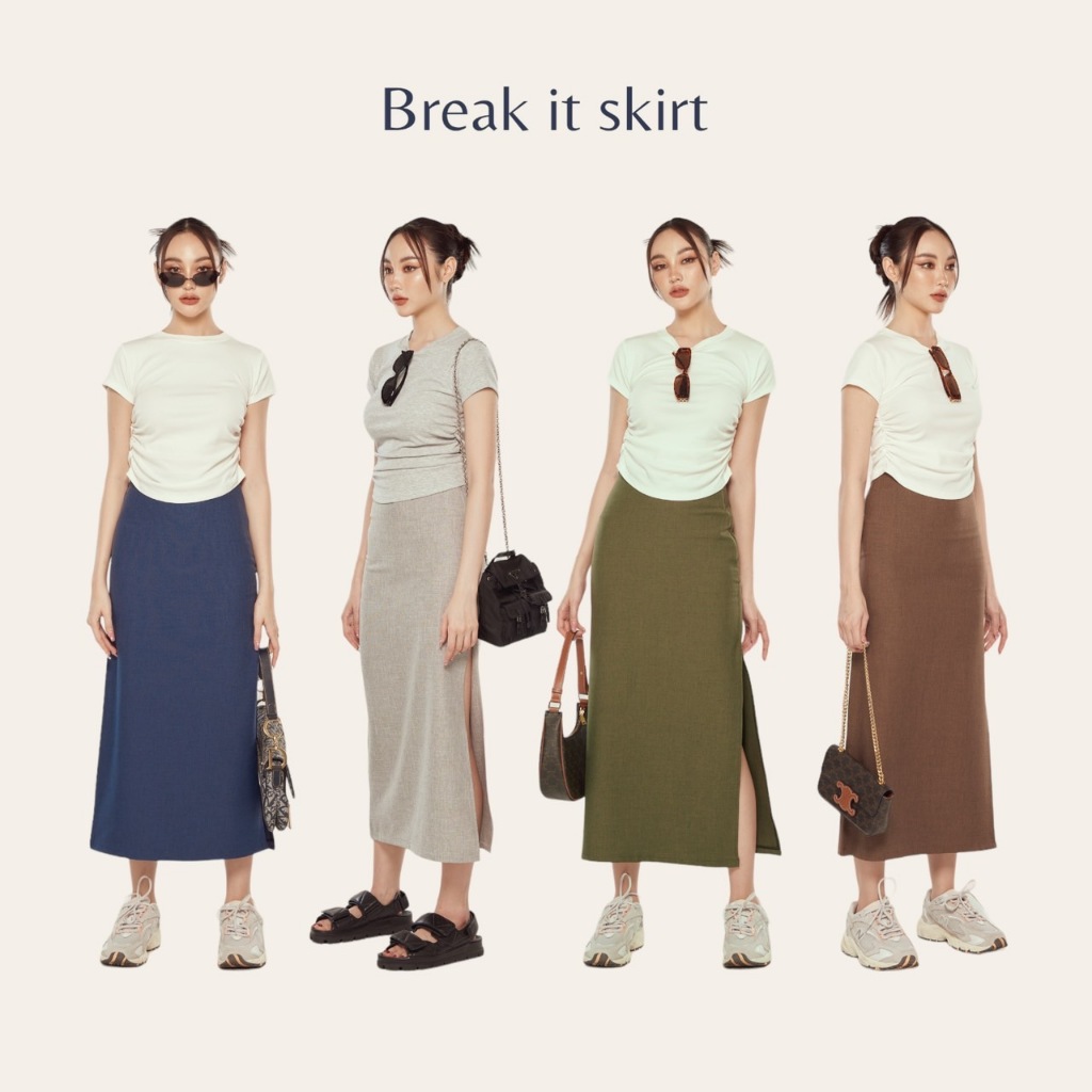 ATIPASHOP - BREAK IT SKIRT กระโปรงผ้า Snow ผ่าข้างทรงสวย