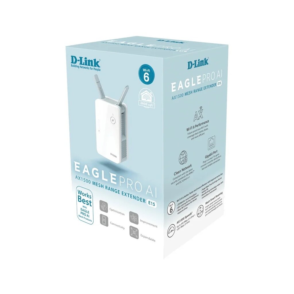 Range Extender EAGLE PRO AI AX1500 Mesh D-Link E15 AX1500 อุปกรณ์ขยายสัญญาณไวไฟ