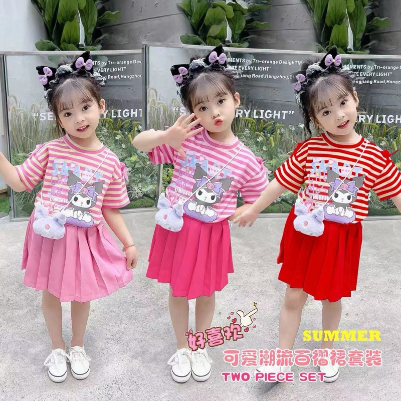 ชุดกระโปรง+เสื้อลายการ์ตูนเด็ก1-5ขวบแถมตุ๊กตาพร้อมส่ง