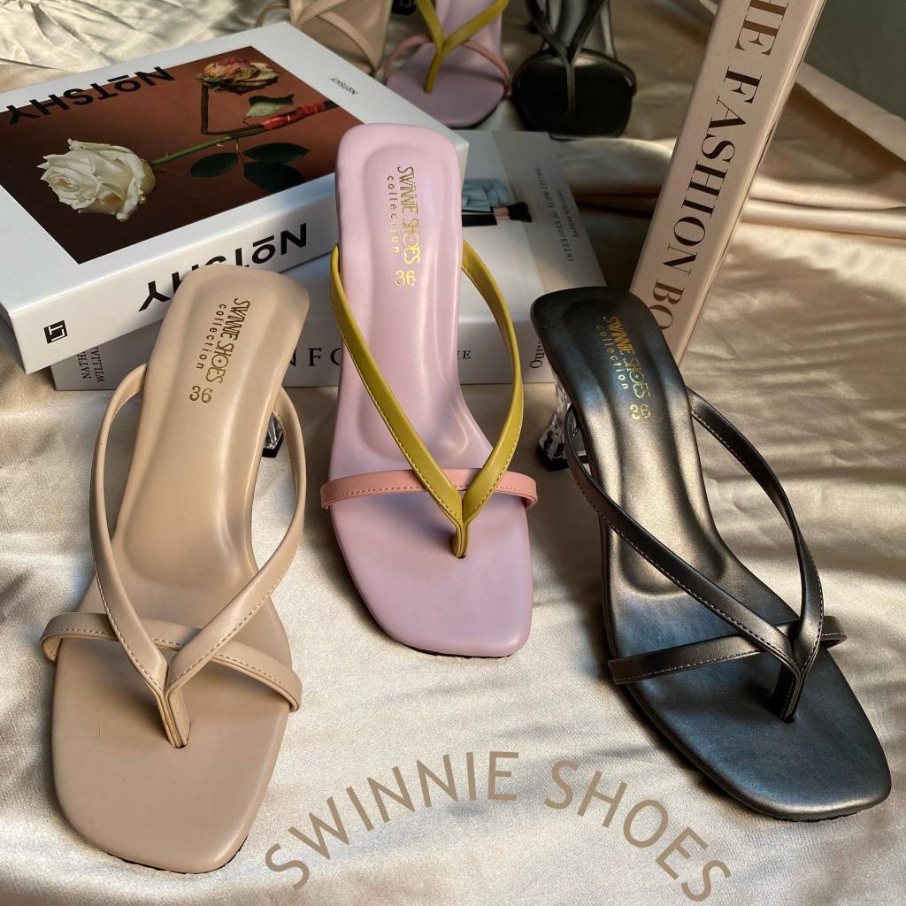 รองเท้าส้นแก้ว 3 สาย ส่งไว ไม่ใช่งานจีน แบรนด์ SWINNIE SHOES สูง 2 นิ้ว รุ่น MW01
