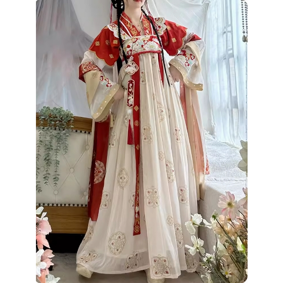 ดั้งเดิม Hanfu ผู้หญิง [Jintai แขนสีแดง] องค์ประกอบ Hanfu กระโปรงเย็บปักถักร้อยปรับปรุงฤดูใบไม้ร่วงทุกวัน