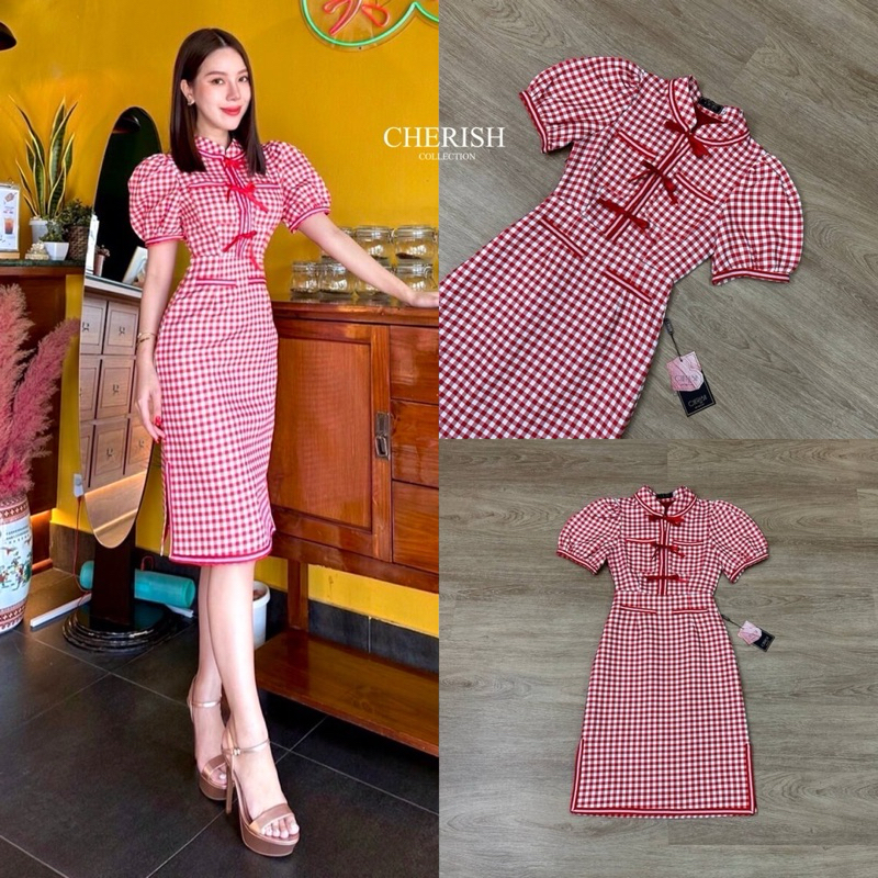 Cherish ชุดกี่เพ้า เดรสคอจีนผ่าข้าง ชุดตรุษจีน