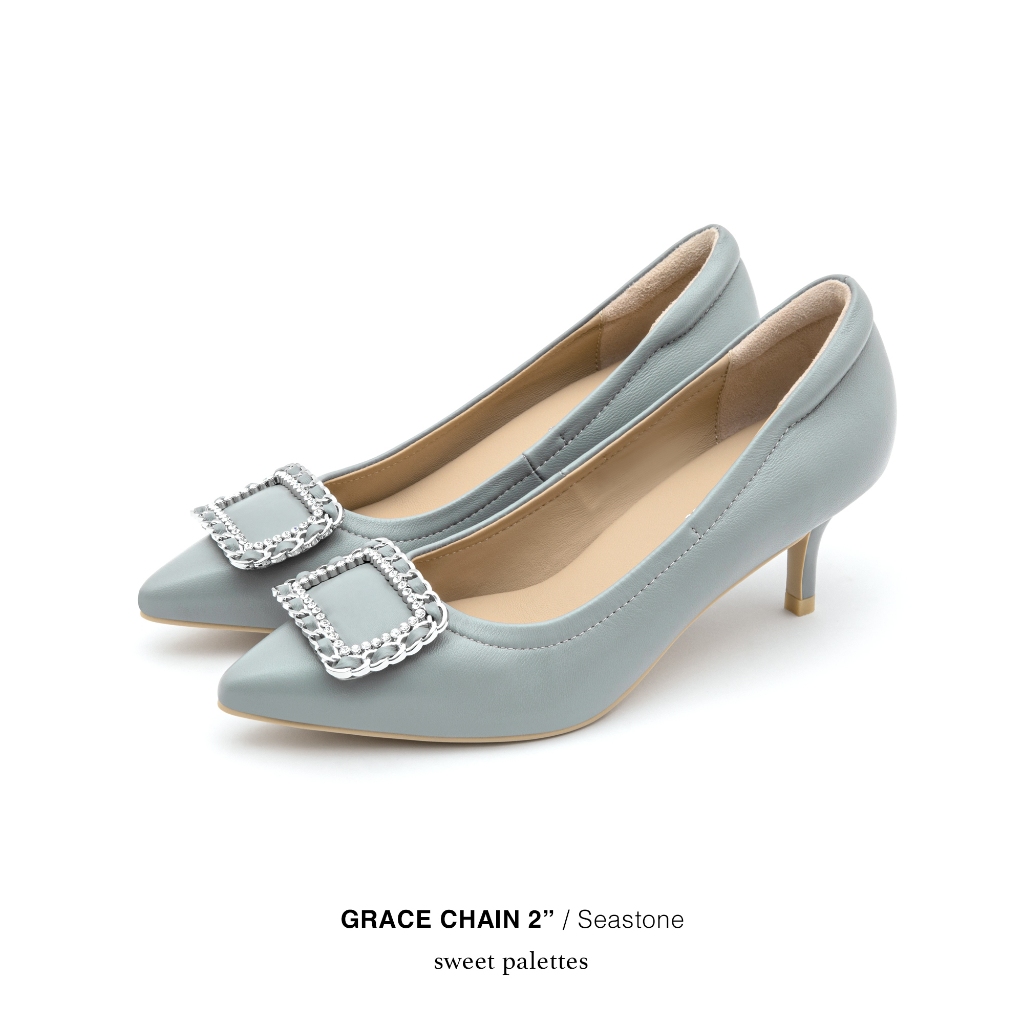Sweet Palettes รองเท้าหนังแกะ Grace Chain 2 inch Seastone
