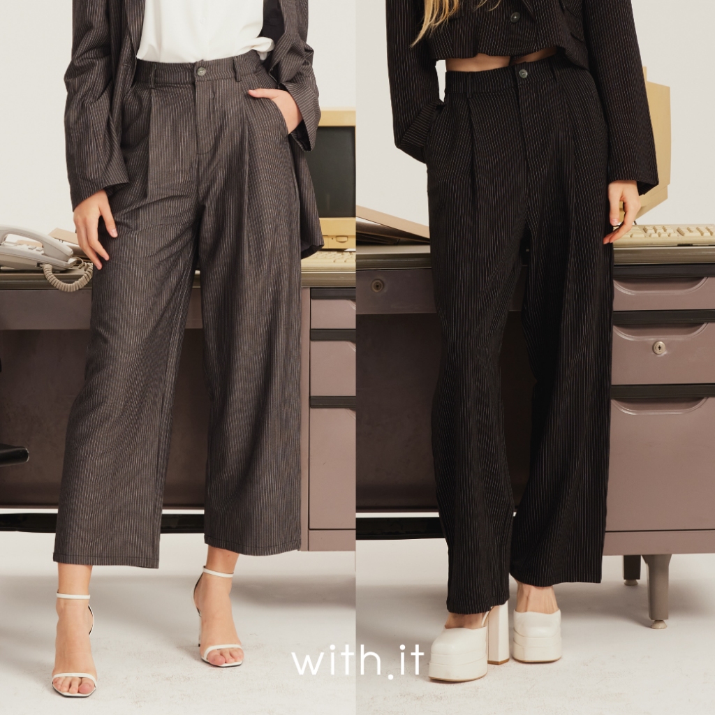 ลด 75.- พิมพ์ WTSD12 with.it.store - PTW1310 straight leg pinstripe pants กางเกงขาตรงลายริ้ว