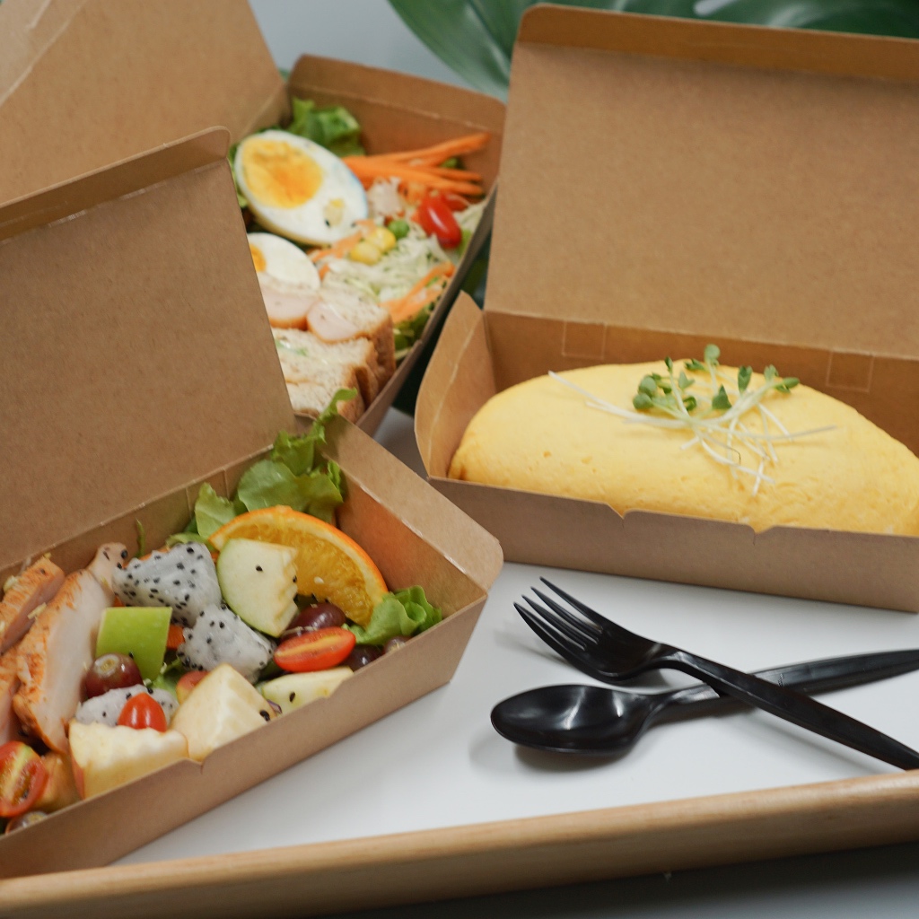 กล่อง Kraft TAKE AWAY ใส่อาหาร 600 มล. Food Box 600 ml. คราฟน้ำตาล (50 ชิ้น)
