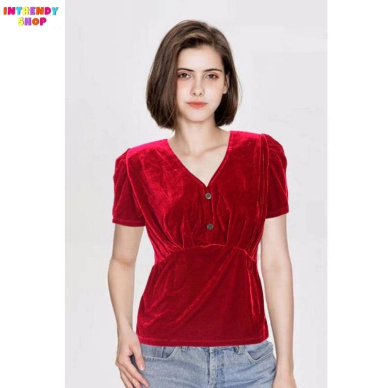 พร้อมส่ง.เสื้อกํามะหยี่กระดุมหน้าสาวอวบ Free size:36 - 42 นิ้ว( หน้าผ้า 38 นิ้ว )
