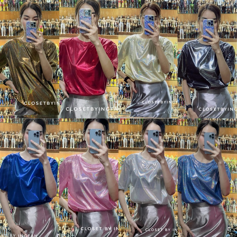 wink shirt โฮโลแกรม เสื้อยืด คอกลมวิบวับ วิ้งๆ เงา สายปาร์ตี้ งานเลี้ยง