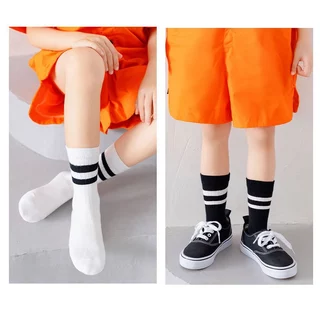 ถุงเท้าเด็ก ข้อกลาง รุ่นขอบแถบคู่ พร้อมส่งจากไทย