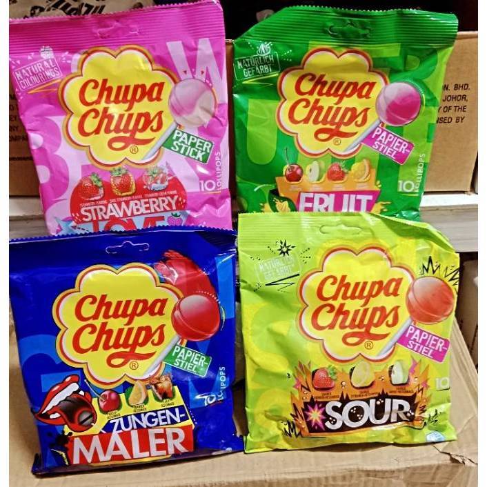 ลูกอม Chupa Chups Lollipops 1 ถุง มี 10 อัน มี 4 รส 120g BBF.07/2026
