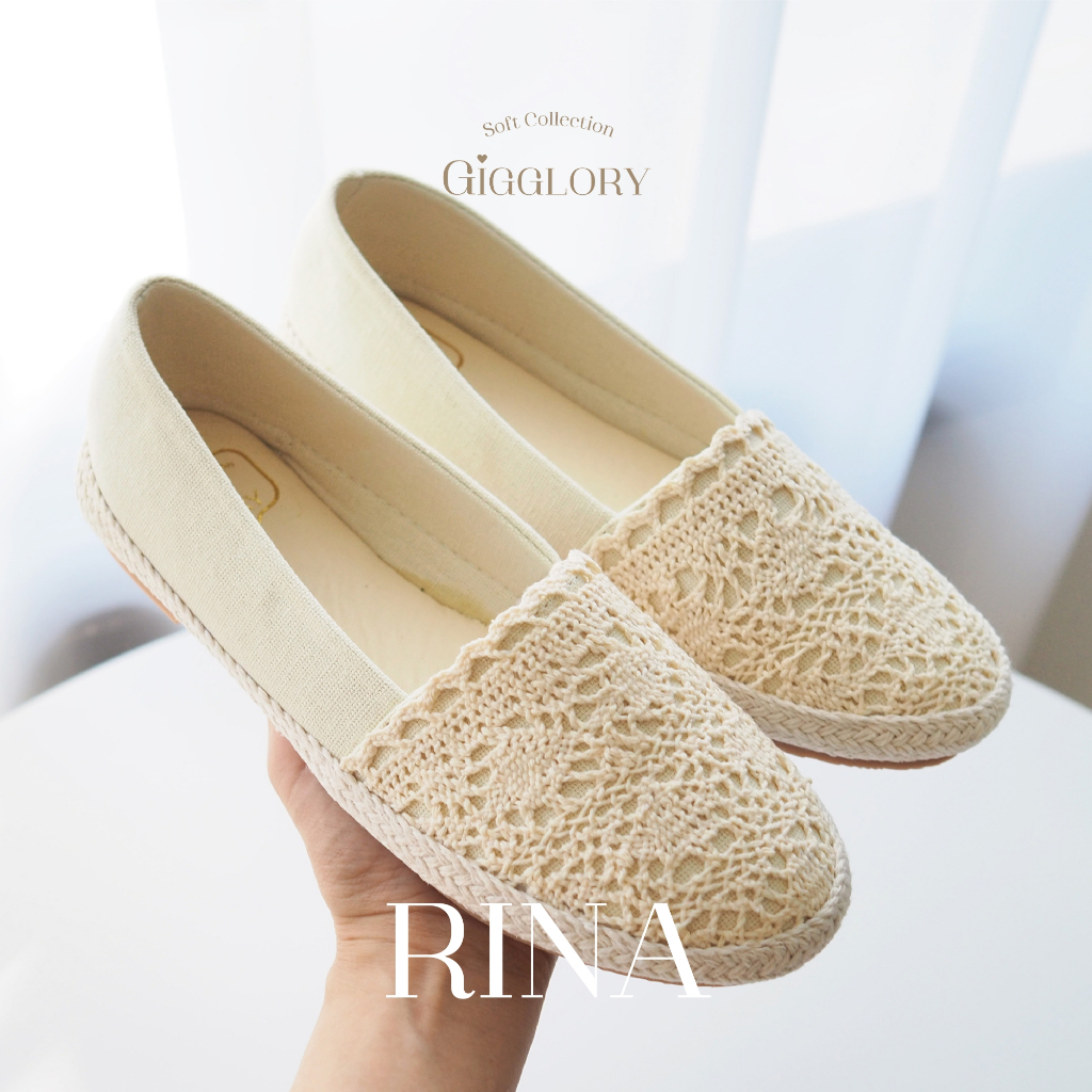 🌷 Gigglory Rina ♡ รองเท้าลูกไม้ ทรงสวม พื้นยางคุณภาพดี