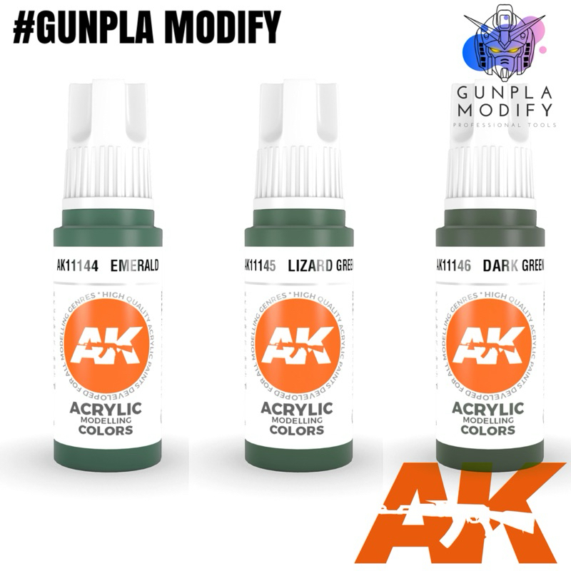 AK Interactive 3G สีอะคริลิคสูตรน้ำ 17 ml Emerald, Lizard Green, Dark Green