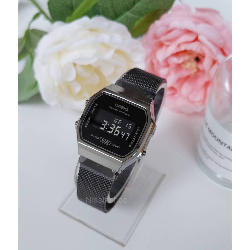 นาฬิกา Casio รุ่น A168WEMB-1B และ A171WEMB-1A นาฬิกาหน้าปัดดิจิตอล สายถัก สีเทาดำ ของแท้ 100% รับประกันสินค้า 1 ปีเต็ม