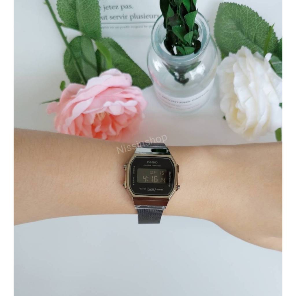 นาฬิกา Casio รุ่น A168WEMB-1B และ A171WEMB-1A นาฬิกาหน้าปัดดิจิตอล สายถัก สีเทาดำ ของแท้ 100% รับประกันสินค้า 1 ปีเต็ม