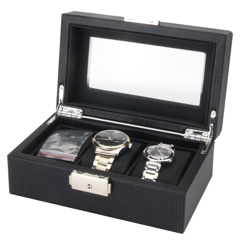 *พร้อมส่ง*กล่องนาฬิกา 3 เรือน กล่องใส่นาฬิกา (คาร์บอนไฟเบอร์สีดำ+ในPUหนัง) Watch Box