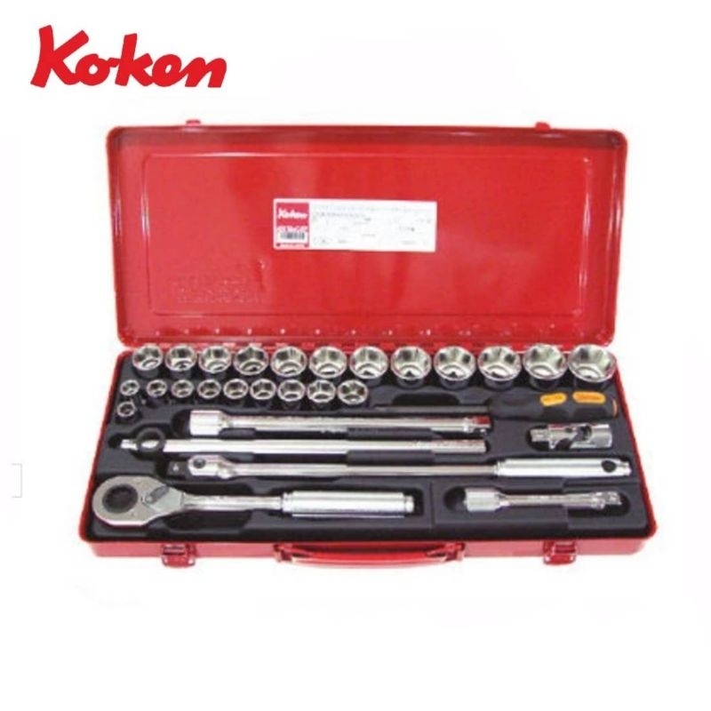KOKEN 4241HM+C บ๊อกชุด 1/2"-6P-29 ชิ้น (มิล) ในกล่องเหล็ก