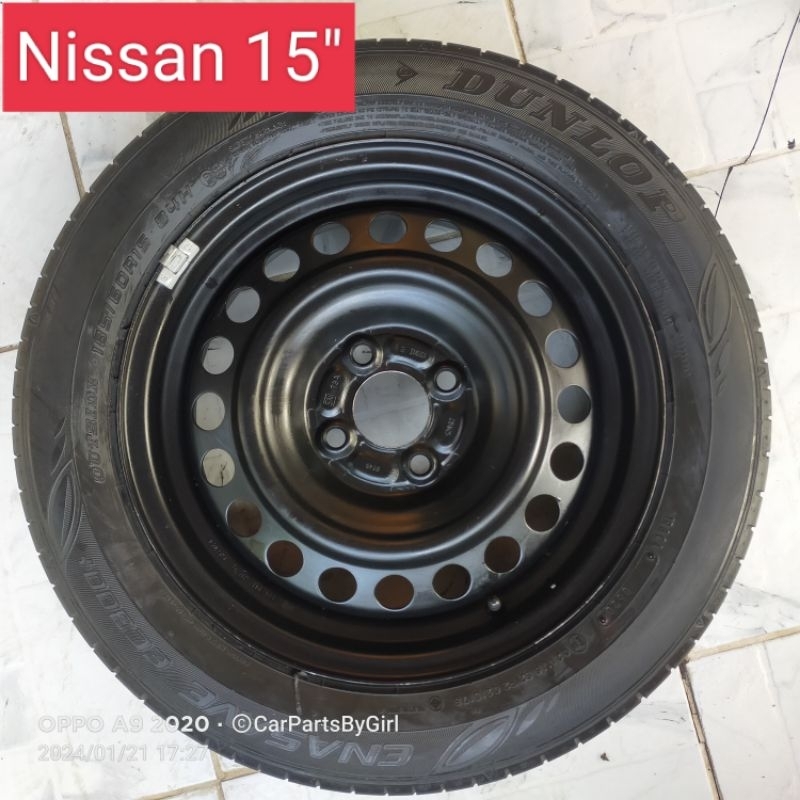 (ราคาต่อวง)ล้ออะไหล่ Nissan  #ขอบ15 #ดุม 60.1#4รู100 พร้อมยาง Dunlop 185/60/15 ปี 20 (0620)
