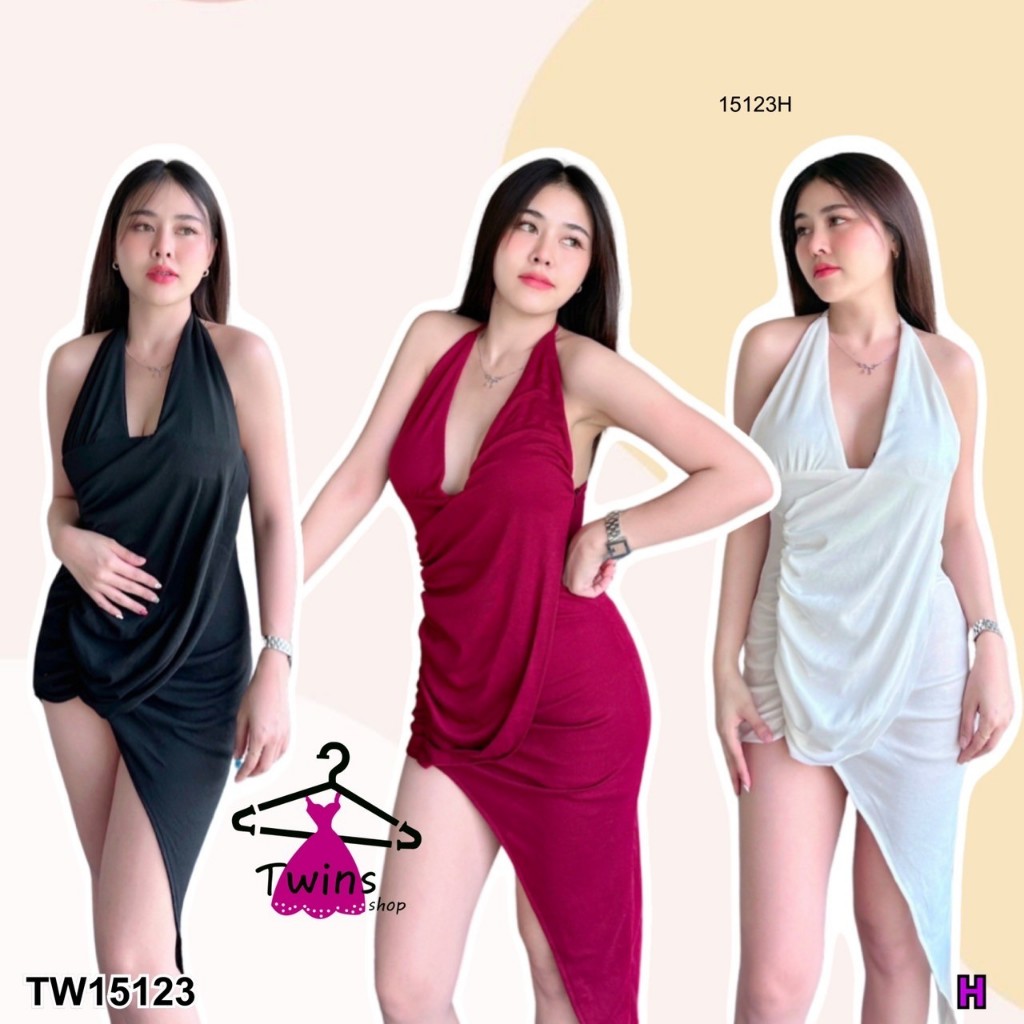 S15123 เดรสคล้องคอชายเฉียง 💚พร้อมส่งในไทย💚