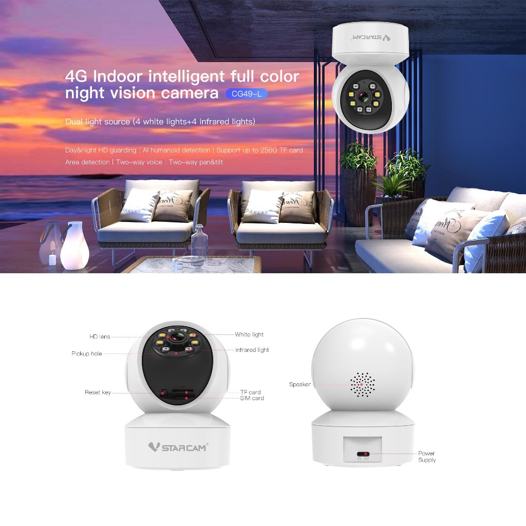 VSTARCAM CG49L 4G LTE SIM / CS49L WiFi / CS49Q 5G WiFi SHD 1296p 3.0MP iP Camera กล้องวงจรปิดใส่ซิม
