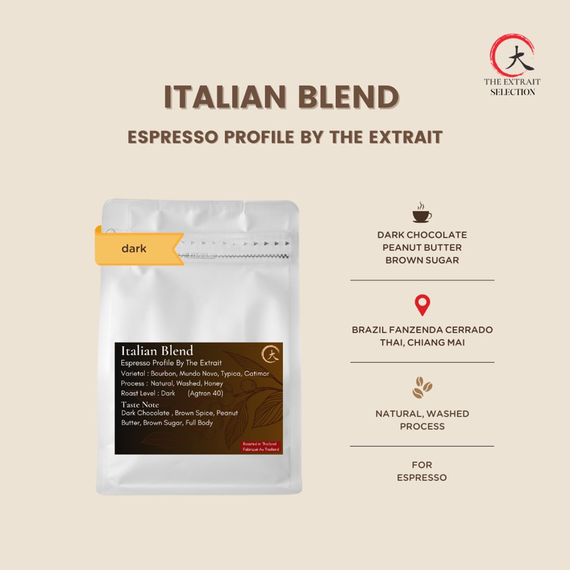 The Extrait เมล็ดกาแฟ Italian Blend คั่วเข้ม