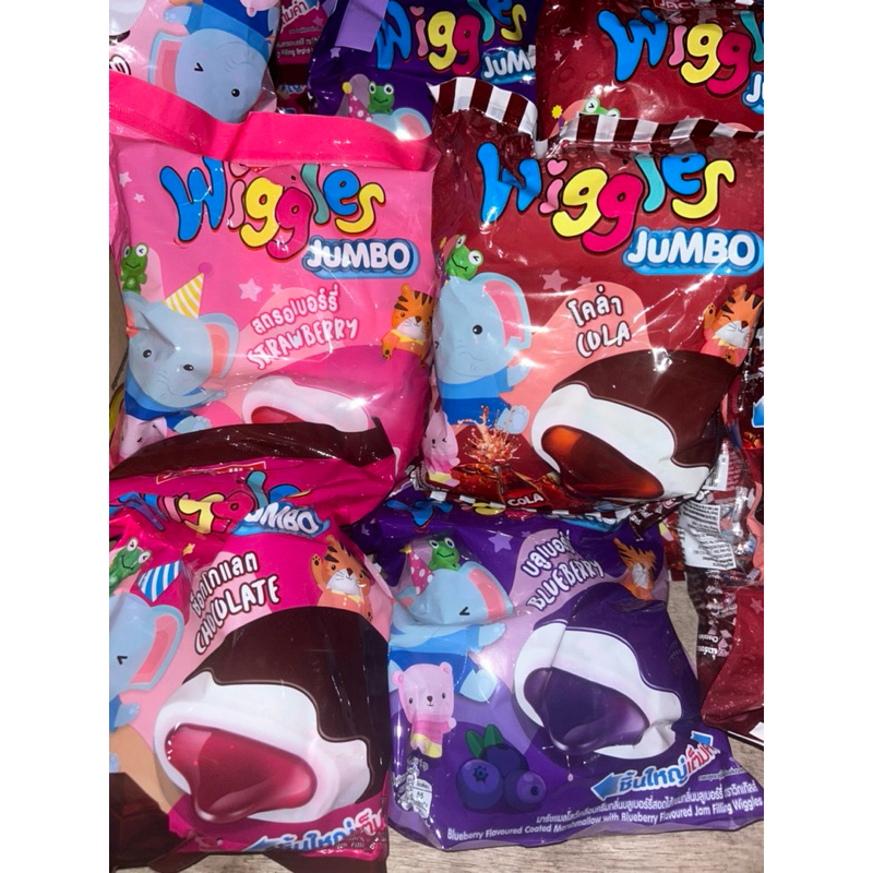 ขนม Wiggles วิกเกิลส์ มาร์ชเมลโล่เคลือบสอดไส้ มี 4 รส แพ็คละ 24 ซอง