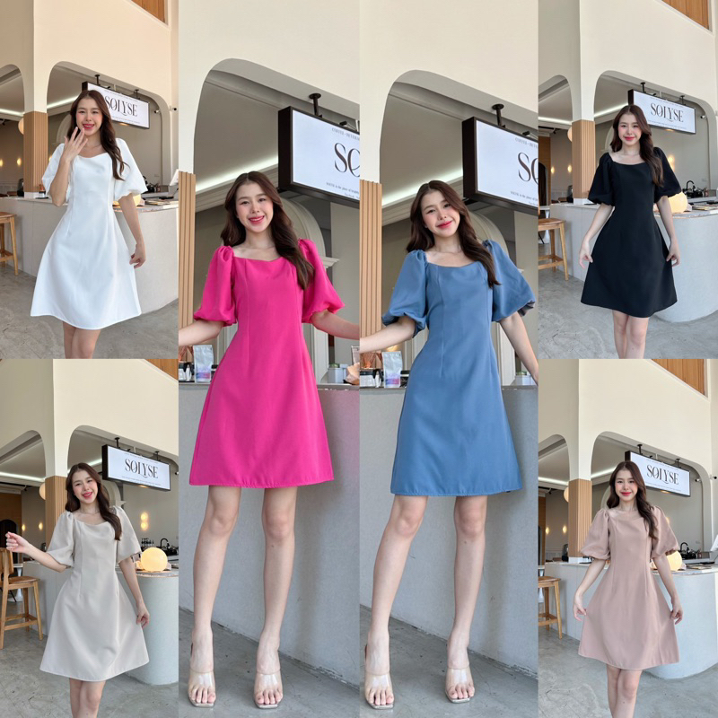 c86 Ballon Dress เดรสแขนบอลลูนผูกเอวป้ายlalarlan