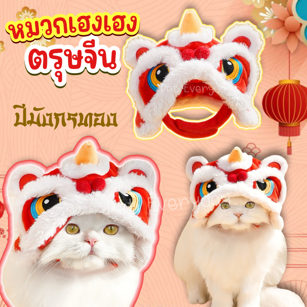 หมวกเฮงเฮง ตรุษจีน แฟนซีสัตว์เลี้ยง ชุดจีน ปีมังกรทอง ใส่แล้วรวย ปังปัง แต่งตัวเทศกาลจีน