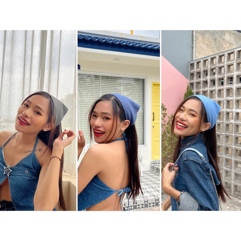 Hair Scarf Denim ผ้าโพกผมยีนส์ทรงสามเหลี่ยมสุดวินเทจ
